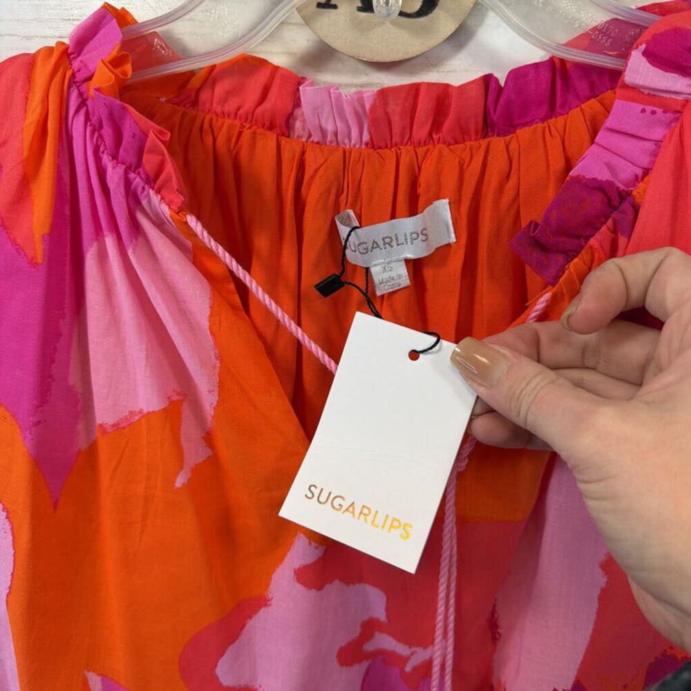 Merim Floral Deniza Split Neck Ruffle Top - Picture 3 of 3